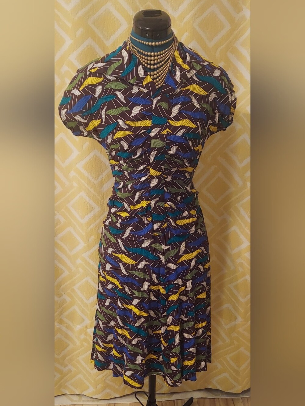 Trashy Diva Retro Vintage Bustle-Back 40's Style Dress, Chocolate Atomic